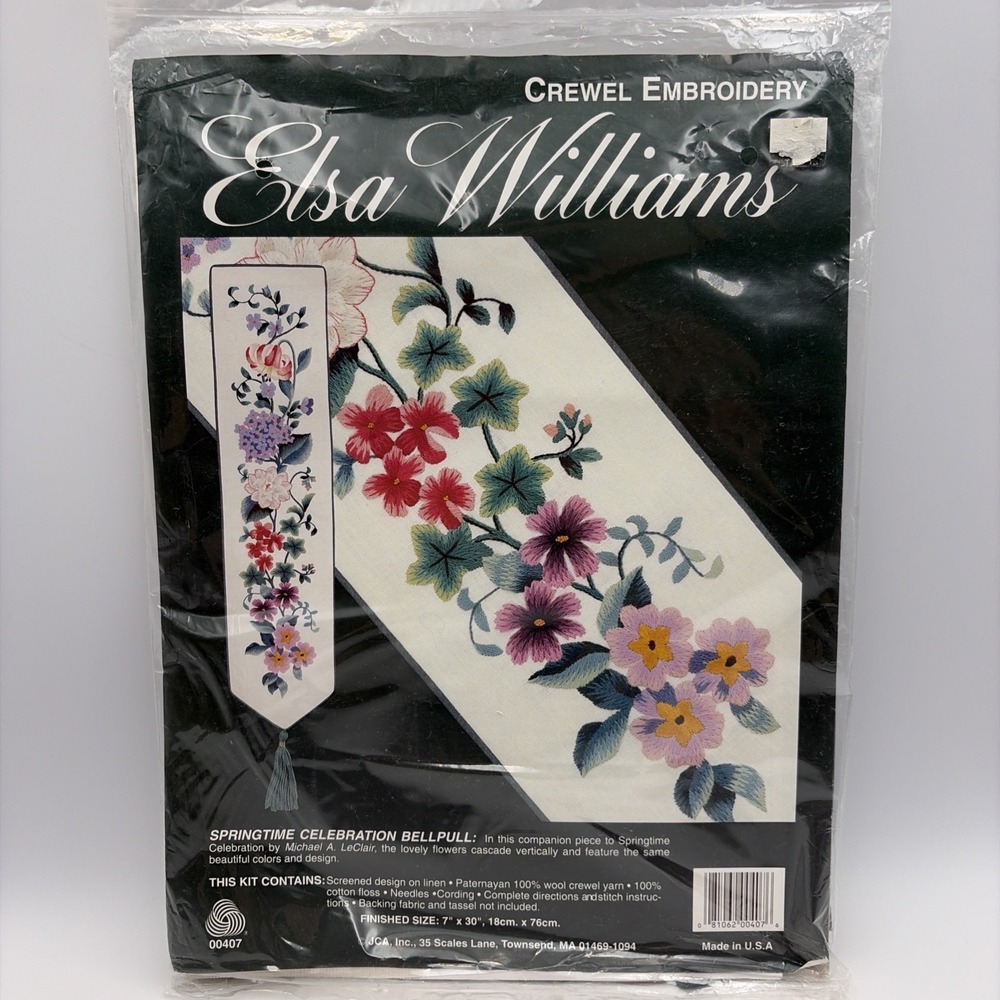 Elsa Williams Crewel Embroidery Springtime Celebration Bell Pull Floral‎ USA NOS